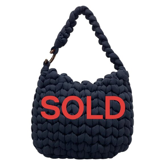 Chloe WOODEN C Hobo Navy Cotton Nylon Lambskin 389-072125 - Picture 1 of 14